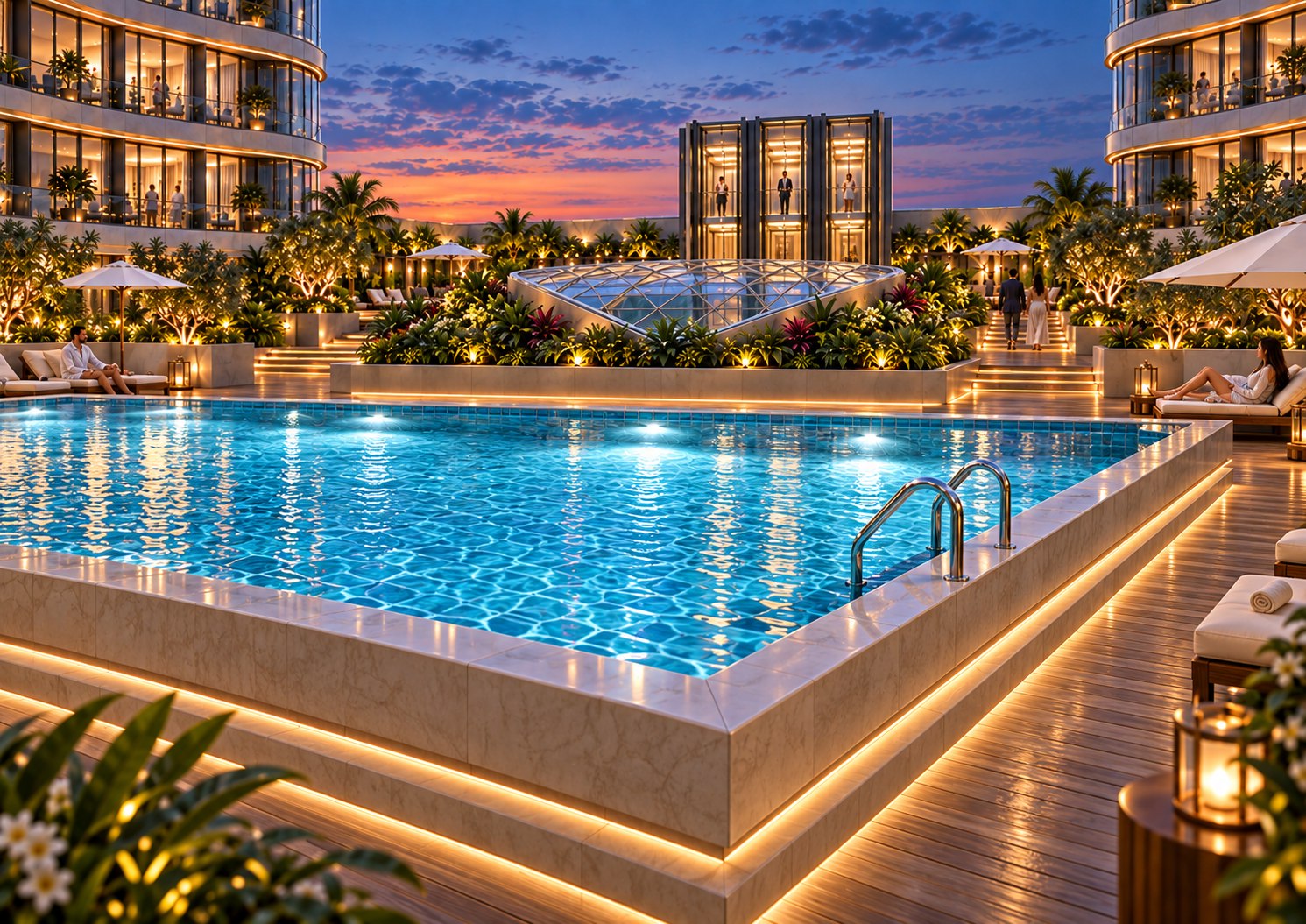 Pool terrace and landscaped shared spaces